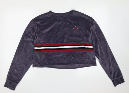 Topshop Womens Purple Striped Cotton Pullover Sweatshirt Size 8   - cropped