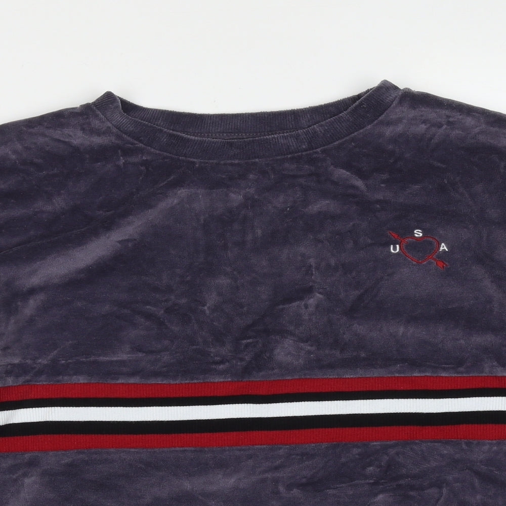 Topshop Womens Purple Striped Cotton Pullover Sweatshirt Size 8   - cropped