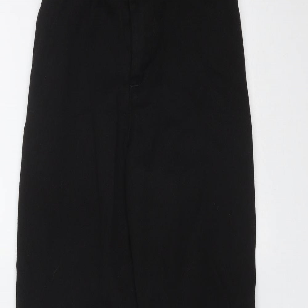 Close-up detail of George boys’ black polyester trousers, size 8-9, years regular zip - school
