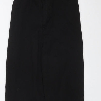 Close-up detail of George boys’ black polyester trousers, size 8-9, years regular zip - school