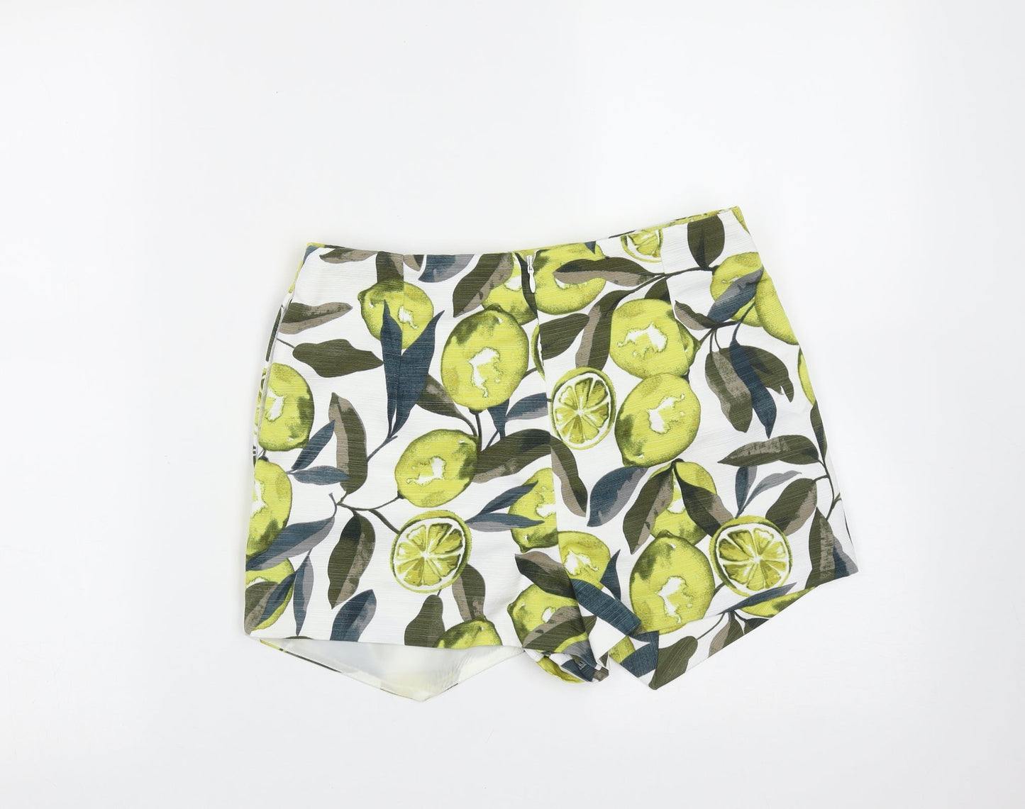 Topshop Womens White  Polyester Hot Pants Shorts Size 8  Regular  - Fruit print