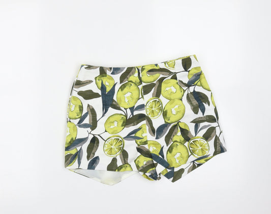 Topshop Womens White  Polyester Hot Pants Shorts Size 8  Regular  - Fruit print