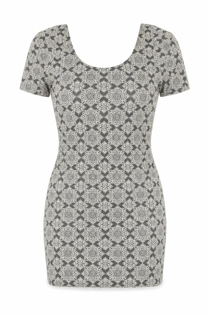 Front view of Topshop women’s grey floral cotton mini, size UK 10, round neck