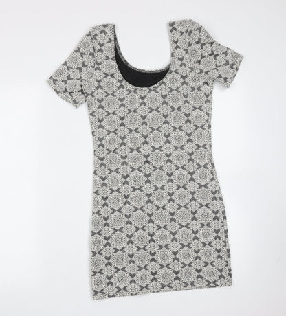 Topshop Womens Grey Floral Cotton Mini  Size 10  Round Neck