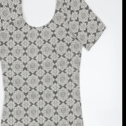Topshop Womens Grey Floral Cotton Mini  Size 10  Round Neck