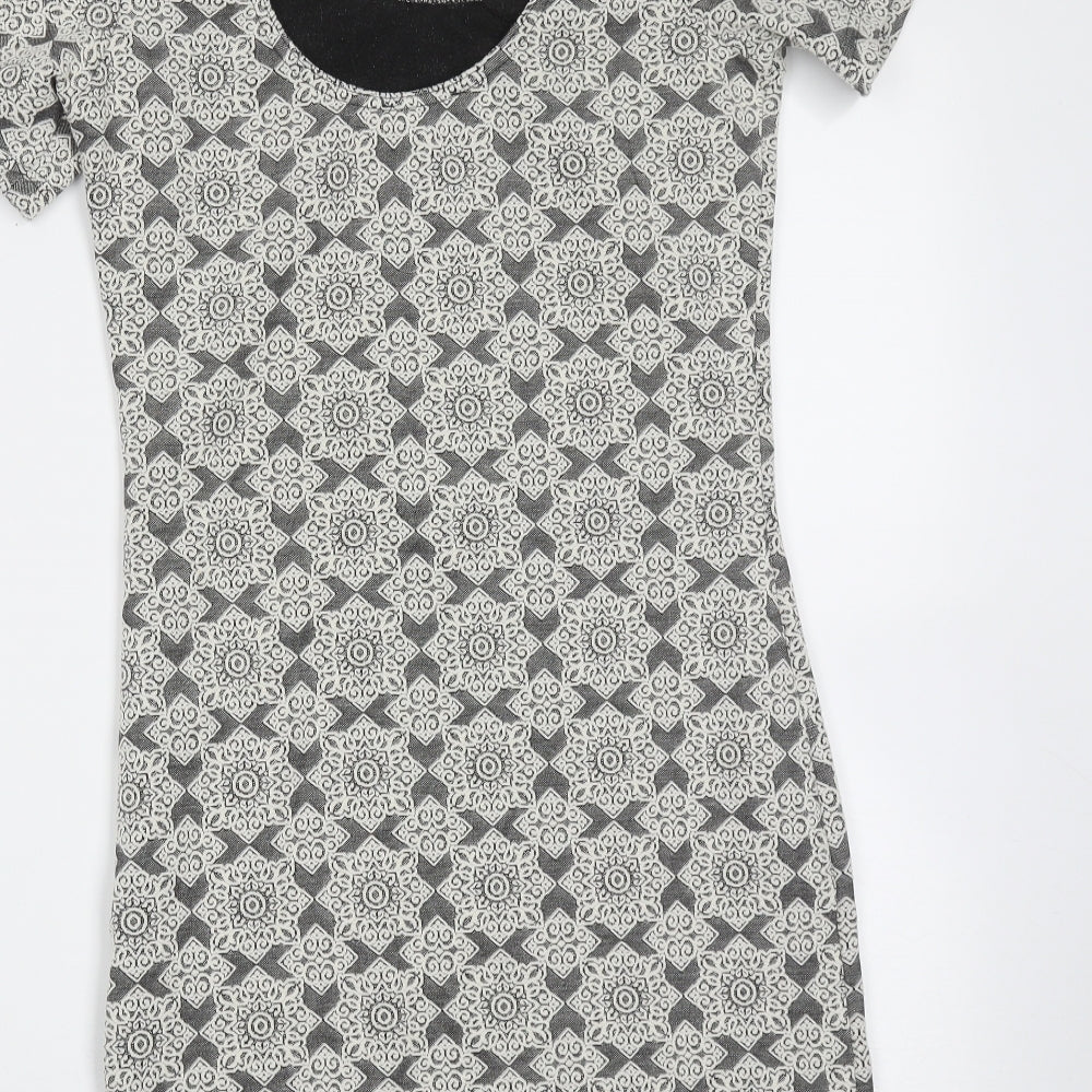 Topshop Womens Grey Floral Cotton Mini  Size 10  Round Neck