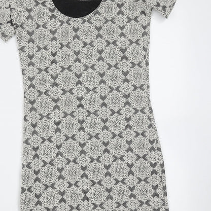 Topshop Womens Grey Floral Cotton Mini  Size 10  Round Neck