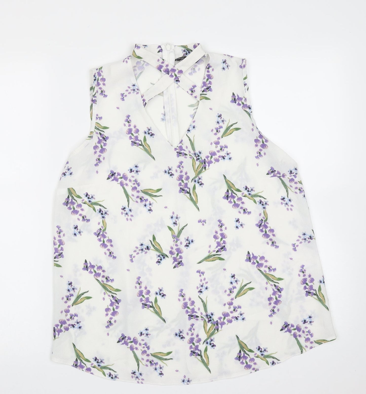 Select Womens White Floral Polyester Basic Blouse Size 12 V-Neck