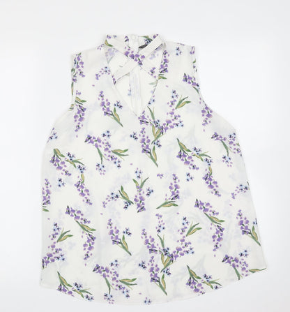 Select Womens White Floral Polyester Basic Blouse Size 12 V-Neck