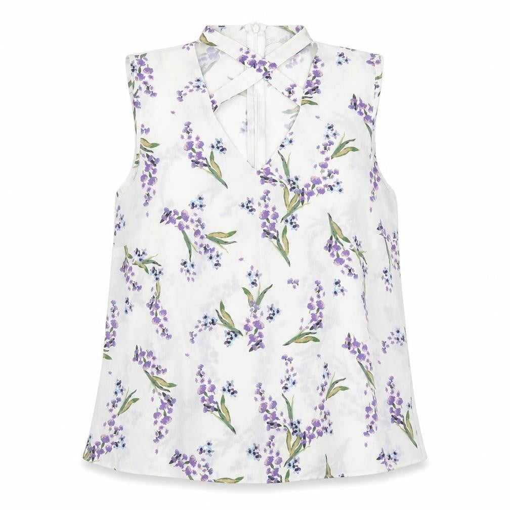 Select Womens White Floral Polyester Basic Blouse Size 12 V-Neck