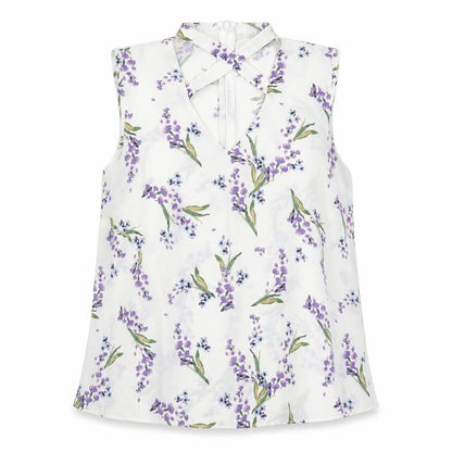 Select Womens White Floral Polyester Basic Blouse Size 12 V-Neck