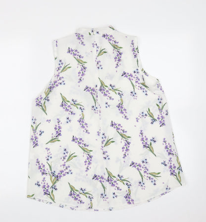 Select Womens White Floral Polyester Basic Blouse Size 12 V-Neck