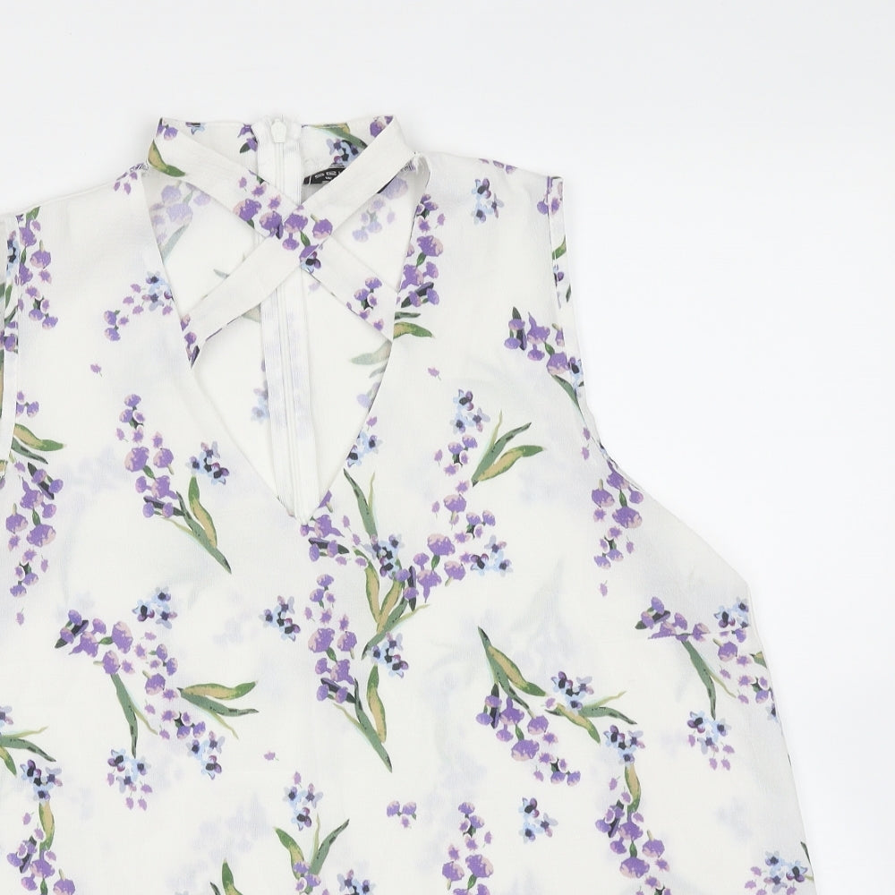 Select Womens White Floral Polyester Basic Blouse Size 12 V-Neck