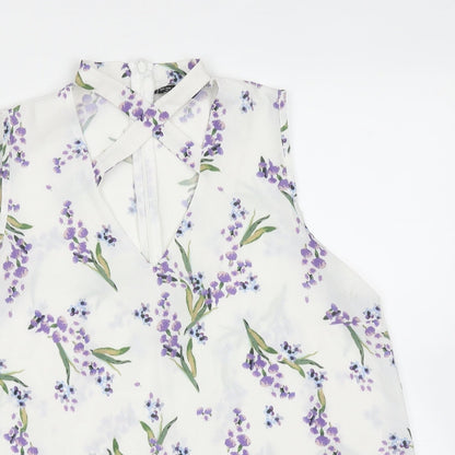 Select Womens White Floral Polyester Basic Blouse Size 12 V-Neck