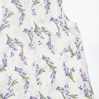 Select Womens White Floral Polyester Basic Blouse Size 12 V-Neck