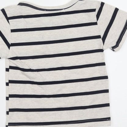 Preworn Boys Beige Striped Cotton Basic T-Shirt Size 5 Years Round Neck  - bear