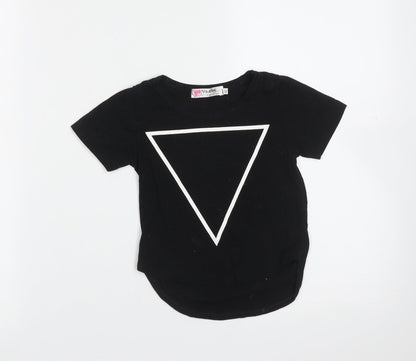 Vogue Fashion Girls Black  Cotton Blend Basic T-Shirt Size 12 Months Round Neck  - Triangle