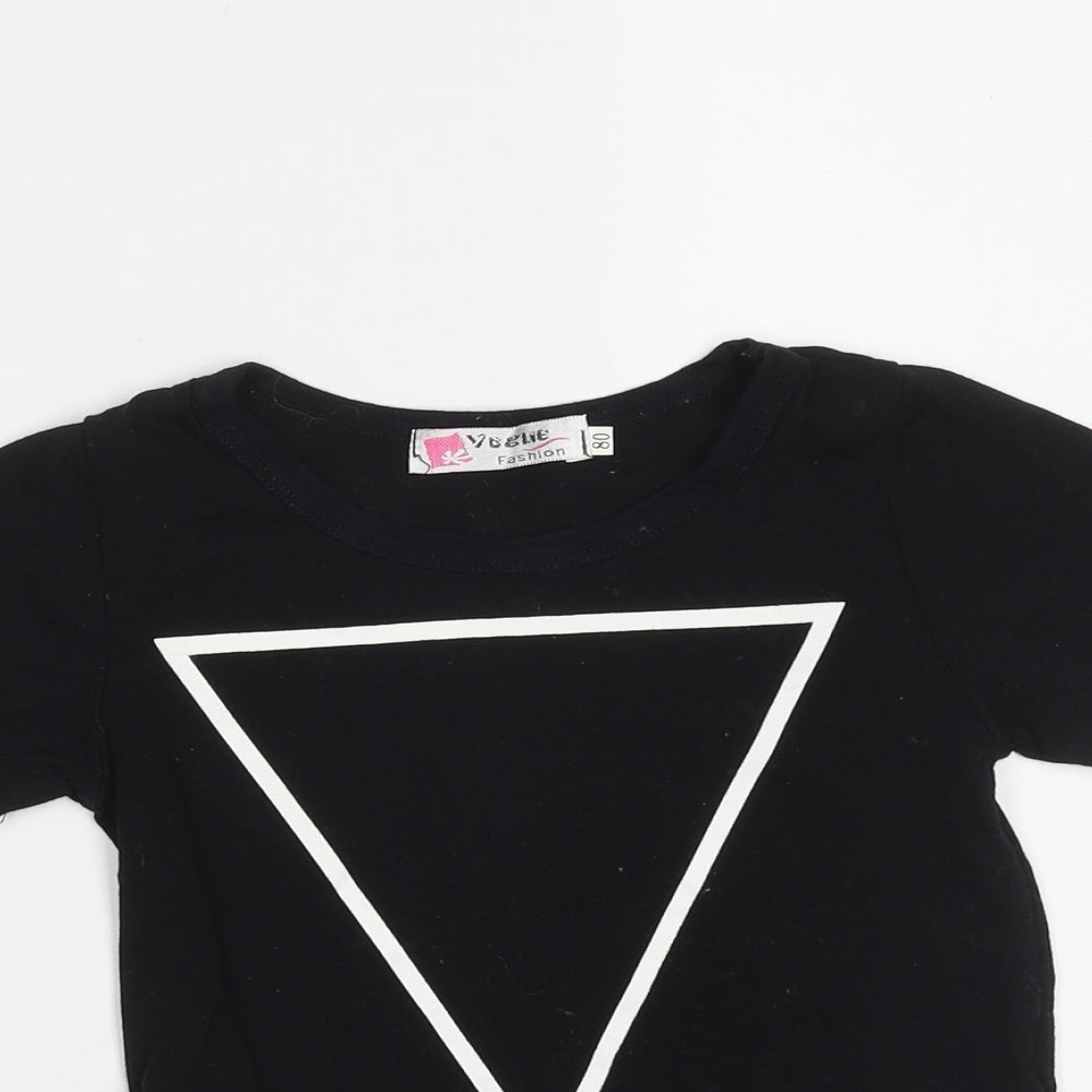 Vogue Fashion Girls Black  Cotton Blend Basic T-Shirt Size 12 Months Round Neck  - Triangle