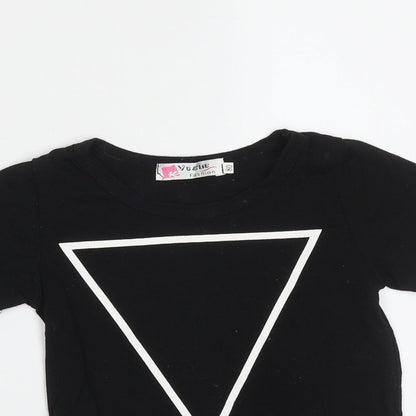 Vogue Fashion Girls Black  Cotton Blend Basic T-Shirt Size 12 Months Round Neck  - Triangle
