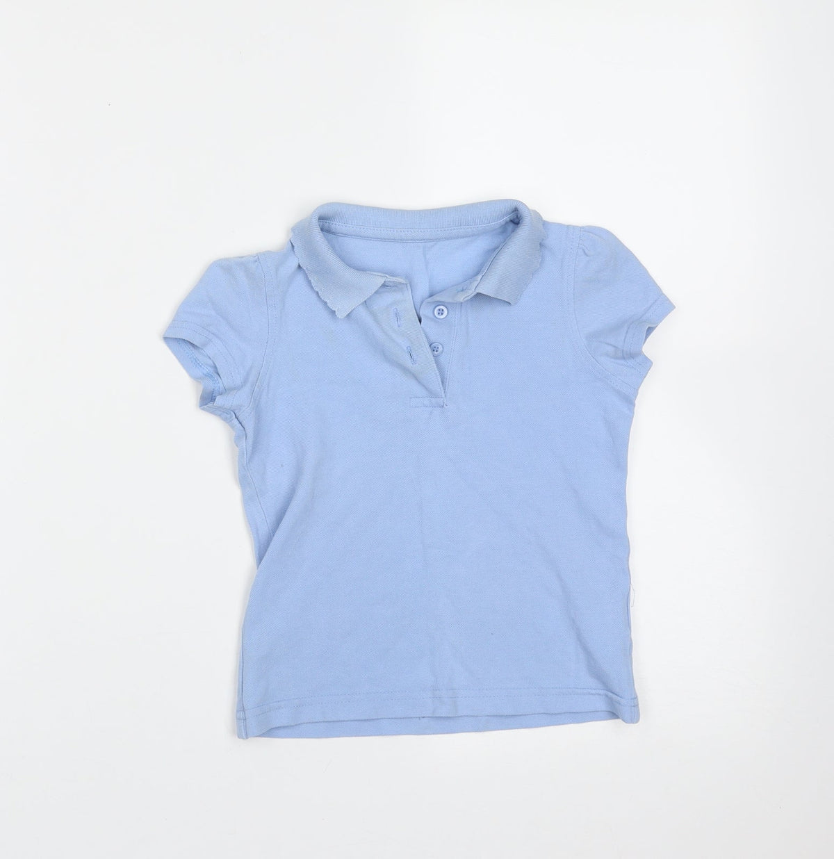 Front view of George girls’ blue cotton basic polo, size 4-5, years collared