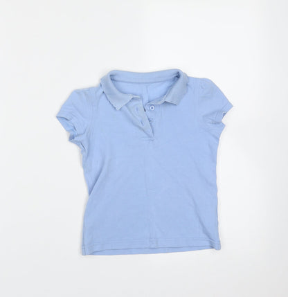 Front view of George girls’ blue cotton basic polo, size 4-5, years collared