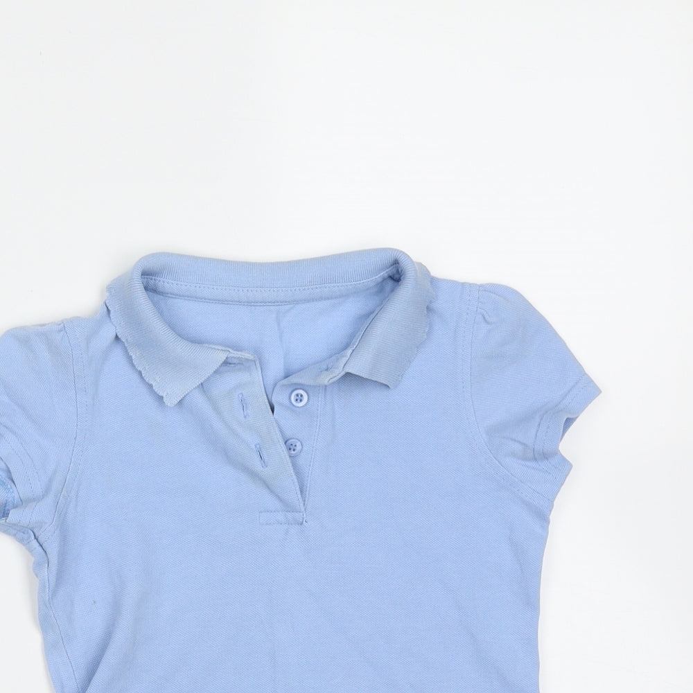 Close-up detail of George girls’ blue cotton basic polo, size 4-5, years collared