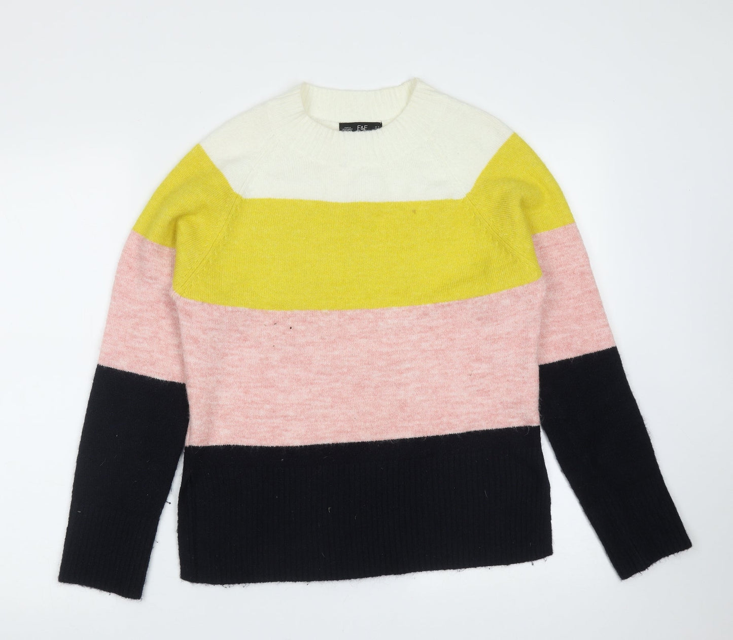 F&F Womens Multicoloured Round Neck Striped Acrylic Pullover Jumper Size 8