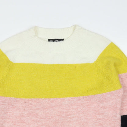 F&F Womens Multicoloured Round Neck Striped Acrylic Pullover Jumper Size 8