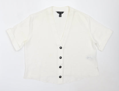 New Look Womens White  Polyester Basic Button-Up Size 12 V-Neck