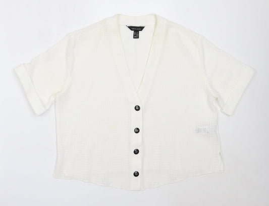 New Look Womens White  Polyester Basic Button-Up Size 12 V-Neck