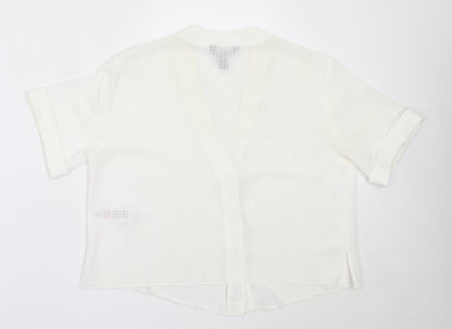 New Look Womens White  Polyester Basic Button-Up Size 12 V-Neck