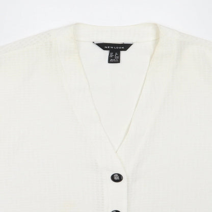 New Look Womens White  Polyester Basic Button-Up Size 12 V-Neck