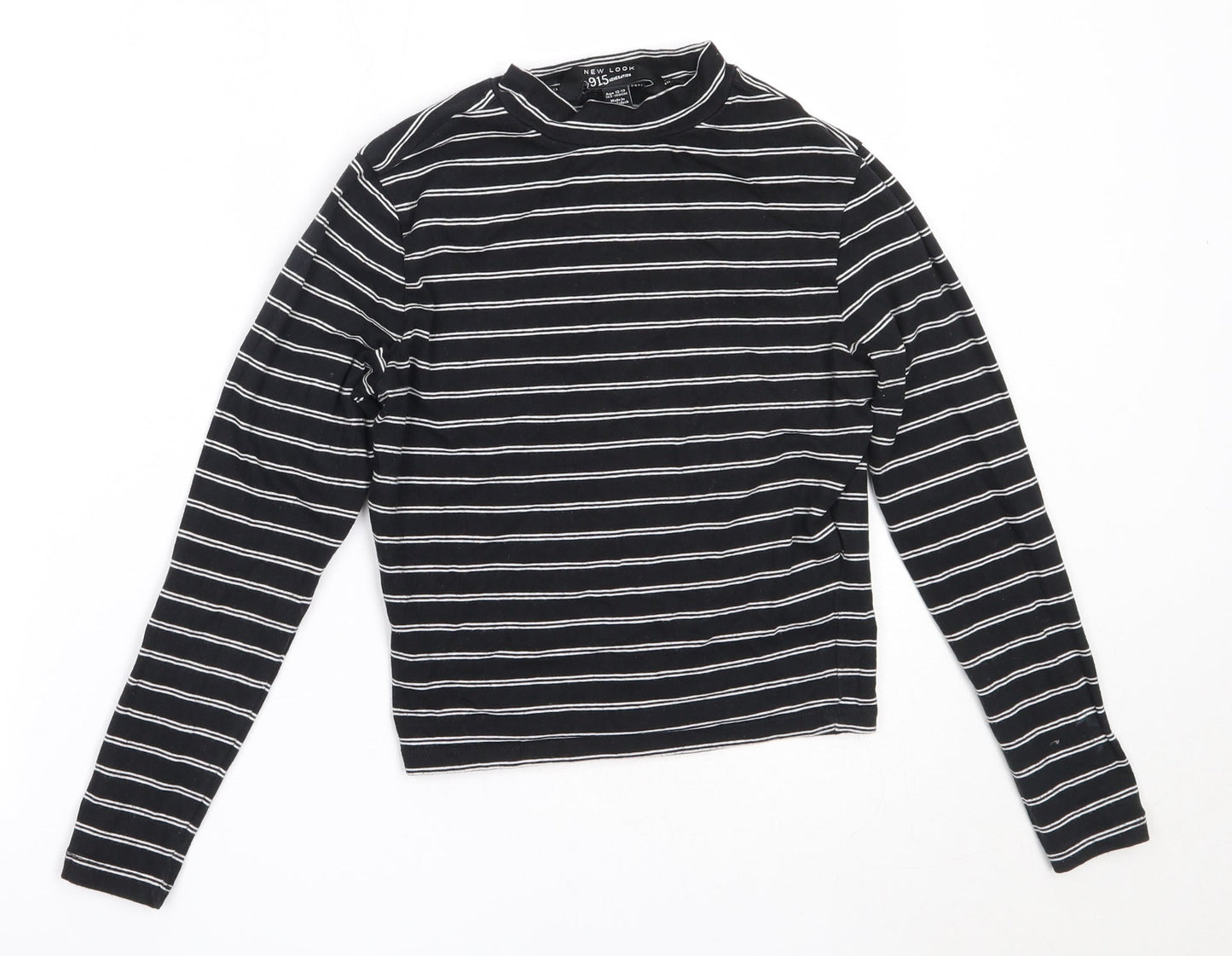 New Look Girls Black Striped Cotton Basic T-Shirt Size 12-13 Years Round Neck