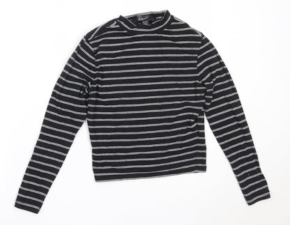New Look Girls Black Striped Cotton Basic T-Shirt Size 12-13 Years Round Neck