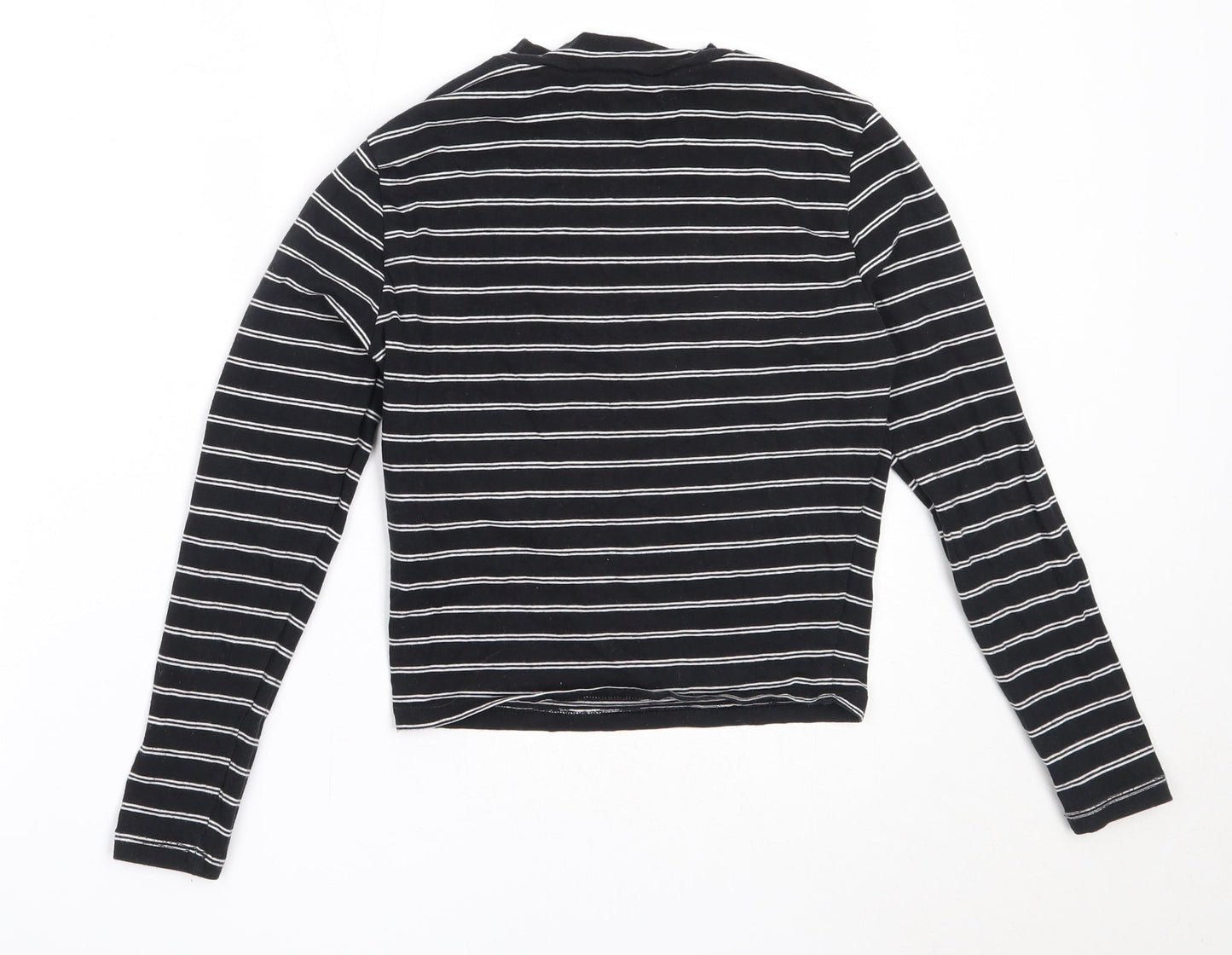 New Look Girls Black Striped Cotton Basic T-Shirt Size 12-13 Years Round Neck