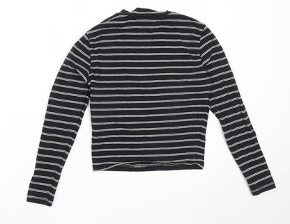 New Look Girls Black Striped Cotton Basic T-Shirt Size 12-13 Years Round Neck
