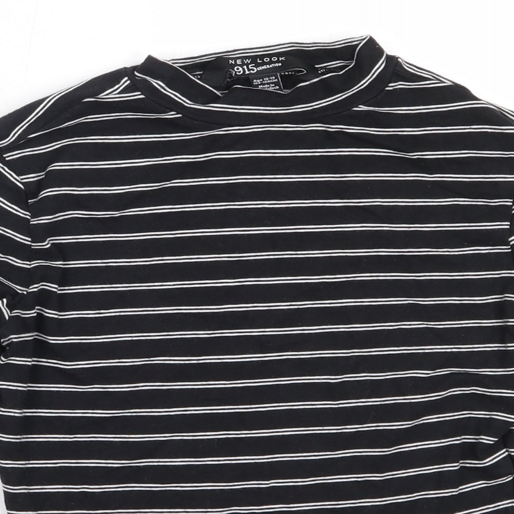 New Look Girls Black Striped Cotton Basic T-Shirt Size 12-13 Years Round Neck
