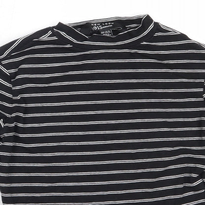 New Look Girls Black Striped Cotton Basic T-Shirt Size 12-13 Years Round Neck