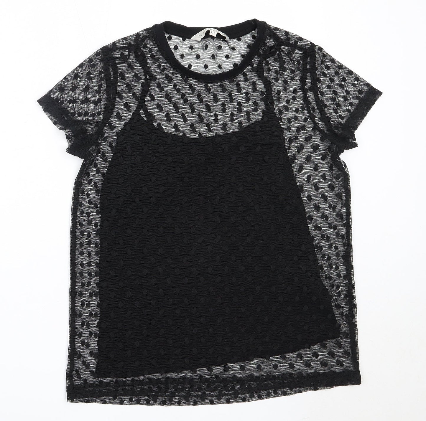 F&F Womens Black  Polyester Basic Blouse Size 8 Round Neck