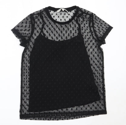 F&F Womens Black  Polyester Basic Blouse Size 8 Round Neck