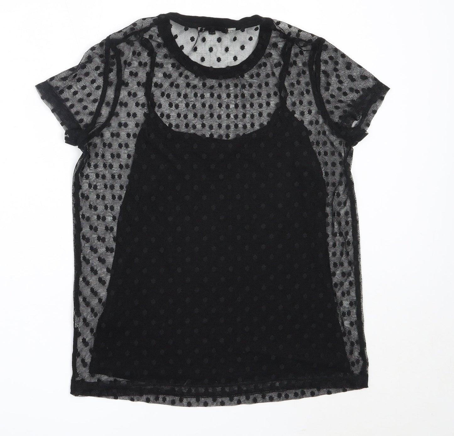 F&F Womens Black  Polyester Basic Blouse Size 8 Round Neck