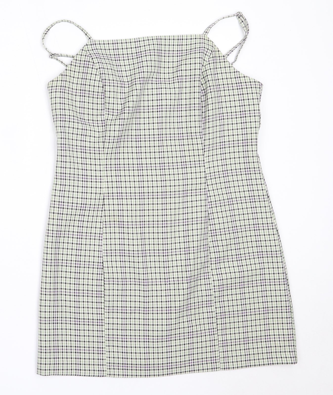 Miss Selfridge Womens Green Check Polyester Mini  Size 10  Square Neck