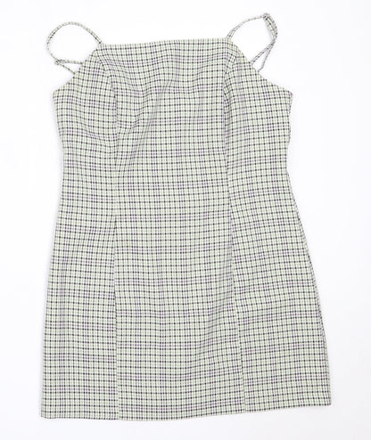 Miss Selfridge Womens Green Check Polyester Mini  Size 10  Square Neck