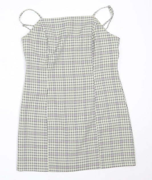 Miss Selfridge Womens Green Check Polyester Mini  Size 10  Square Neck