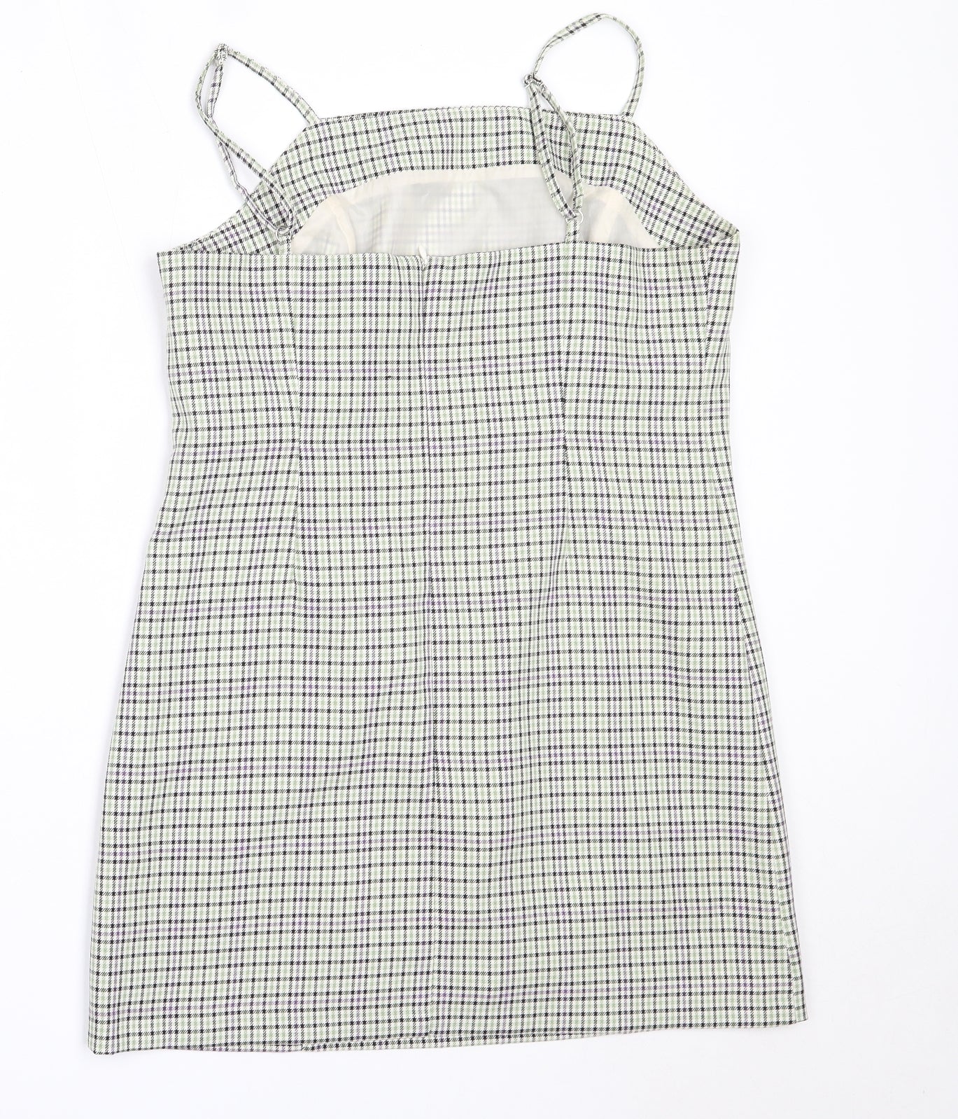 Miss Selfridge Womens Green Check Polyester Mini  Size 10  Square Neck