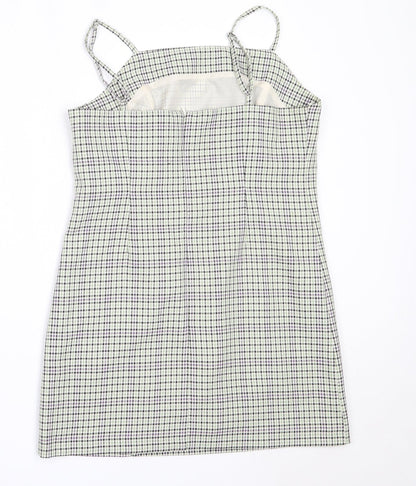 Miss Selfridge Womens Green Check Polyester Mini  Size 10  Square Neck