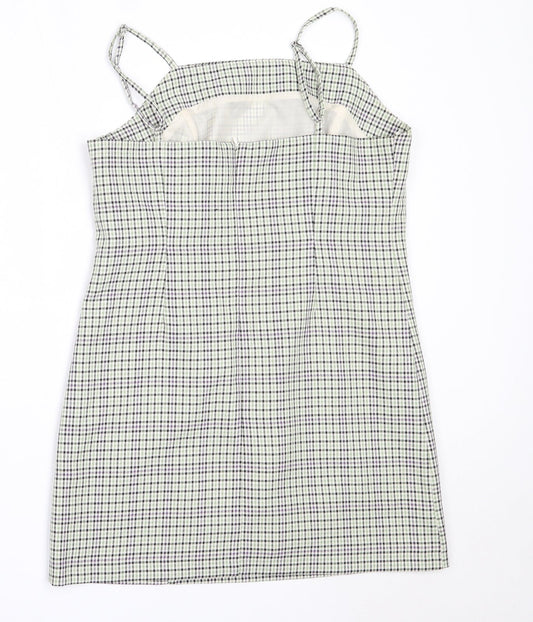 Miss Selfridge Womens Green Check Polyester Mini  Size 10  Square Neck