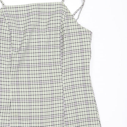 Miss Selfridge Womens Green Check Polyester Mini  Size 10  Square Neck