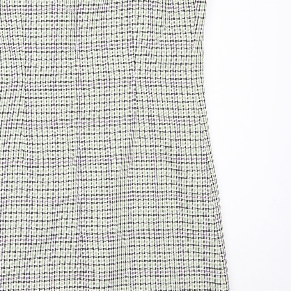 Miss Selfridge Womens Green Check Polyester Mini  Size 10  Square Neck