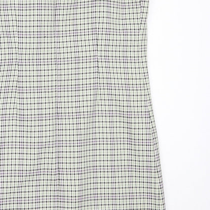 Miss Selfridge Womens Green Check Polyester Mini  Size 10  Square Neck